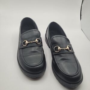 Sincerely Jules Black Loafers with Gold Accent